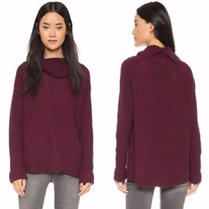 Free People 100% Wool Sidewinder Walfle Knit Oversized Cowl Neck Berry Sweater